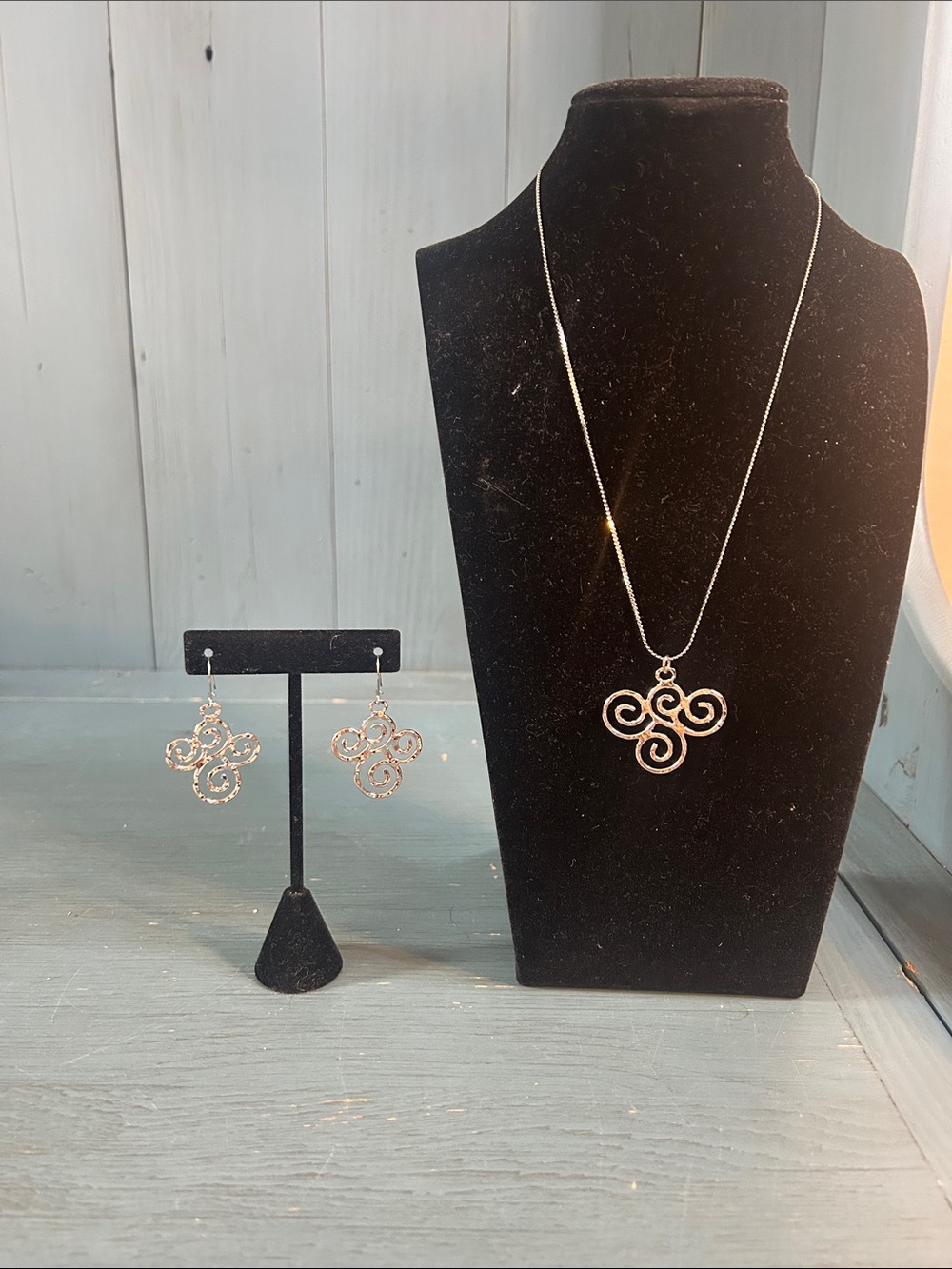 Matching Jewelry Set - Sterling Silver Necklace & Earrings | Spiral Swirl